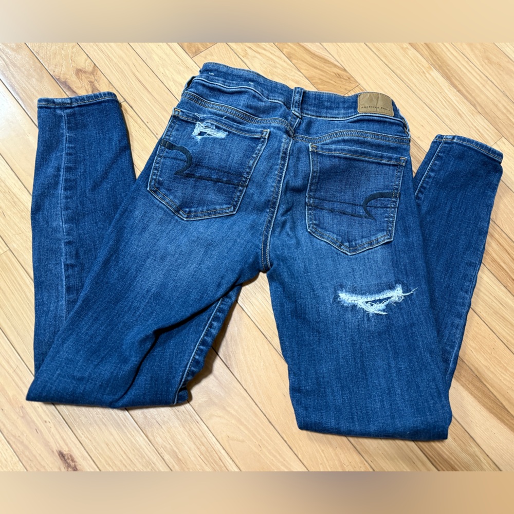 American Eagle Outfitters Dark Blue Distressed Skinny Jeans - Picture 9 of 12